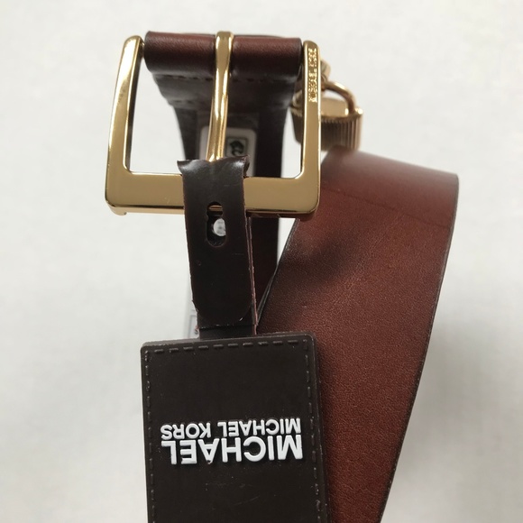 Michael Kors Brn Leather Gold Lock Belt S M L - Picture 3 of 4